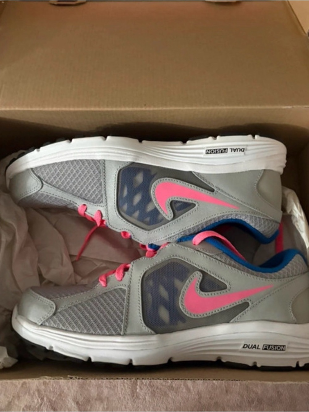 Nike Women’s Gray Athletic Sneakers with Pink Swoosh